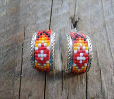Indian Silver and Bead Earrings Hoop C
